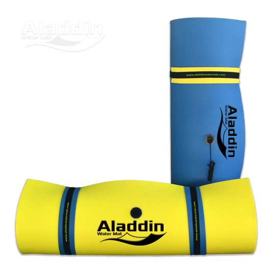 Aladdin Water Mat™ (9x6) Floating Water Mat, Premium Foam (Blue/Yellow)