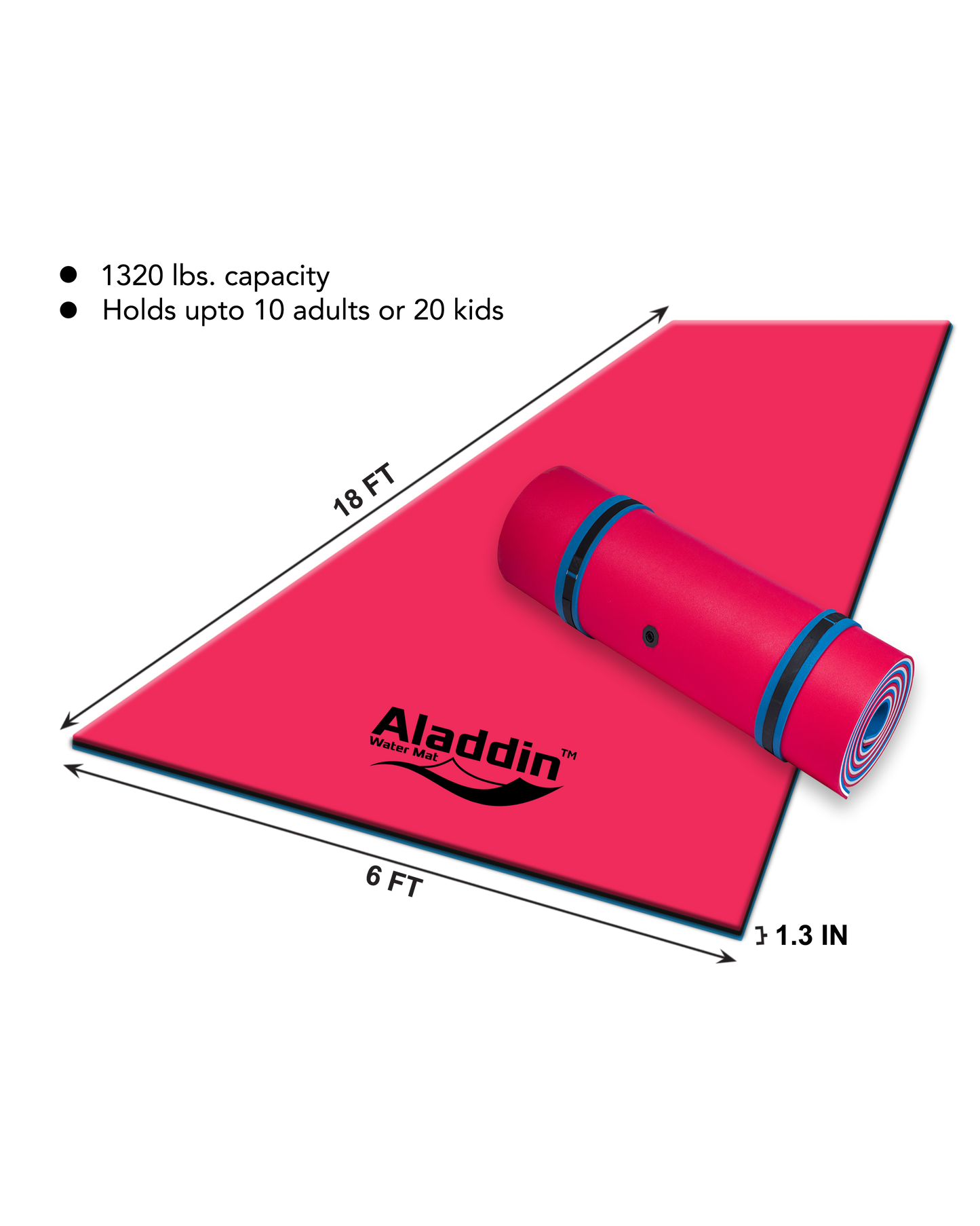 Aladdin Water Mat™ (18x6) Floating Water Mat, Premium Foam (Red/Blue)