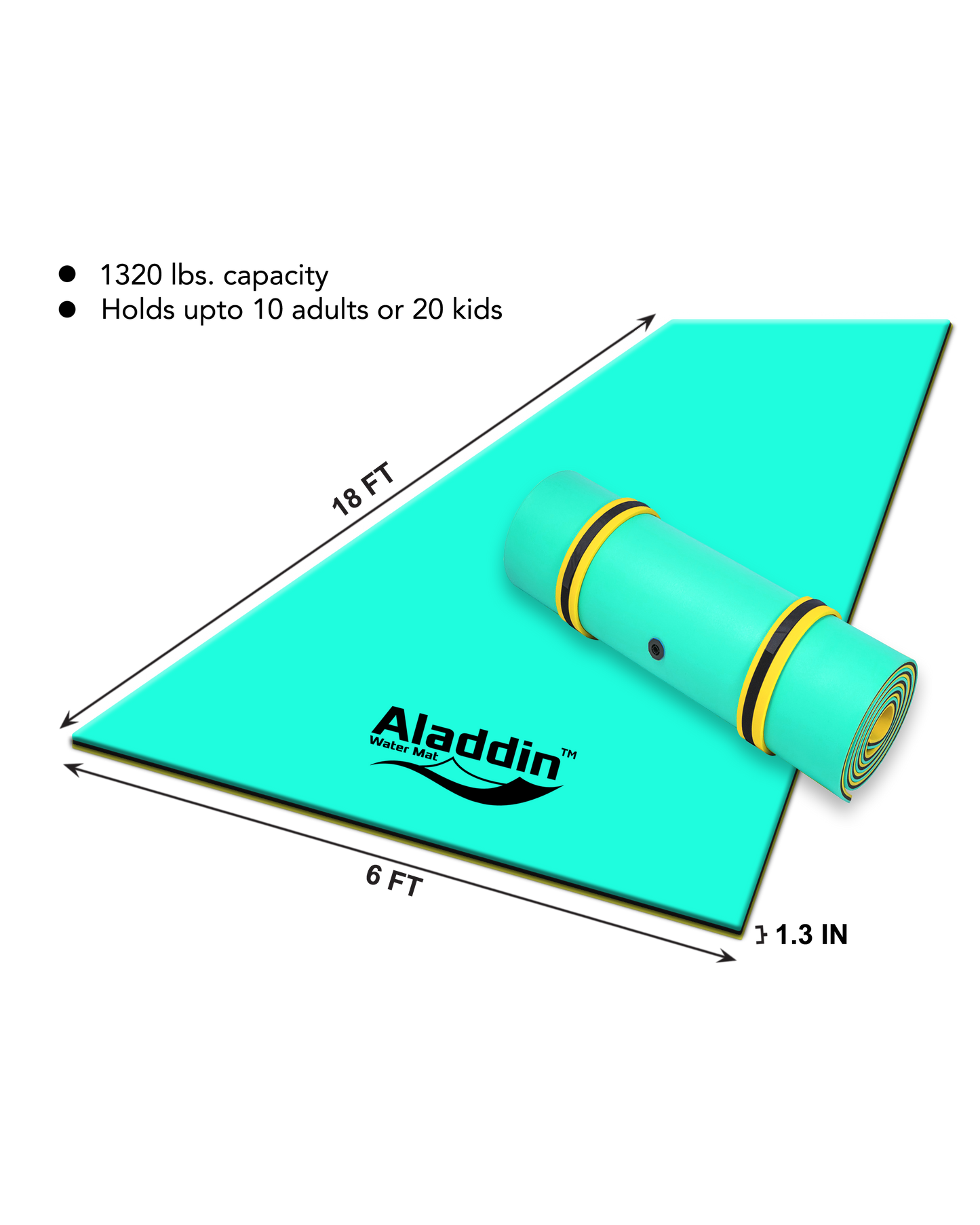Aladdin Water Mat™ (18x6) Floating Water Mat, Premium Foam (Green/Black/Yellow)