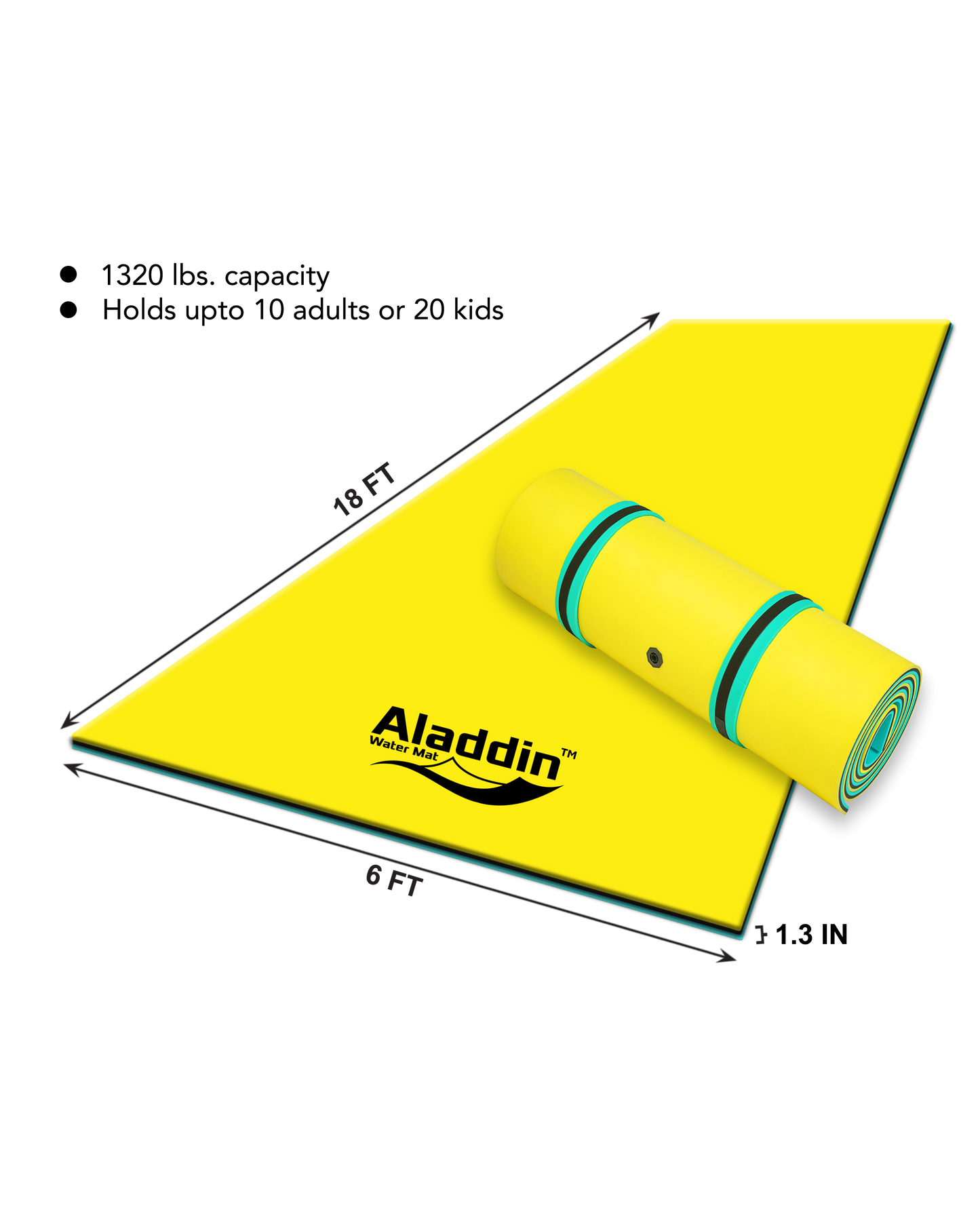 Aladdin Water Mat™ (18x6) Floating Water Mat, Premium Foam (Green/Black/Yellow)