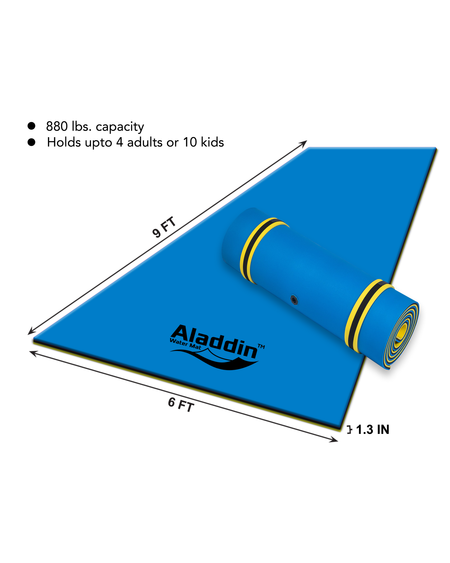 Aladdin Water Mat™ (9x6) Floating Water Mat, Premium Foam (Blue/Yellow)