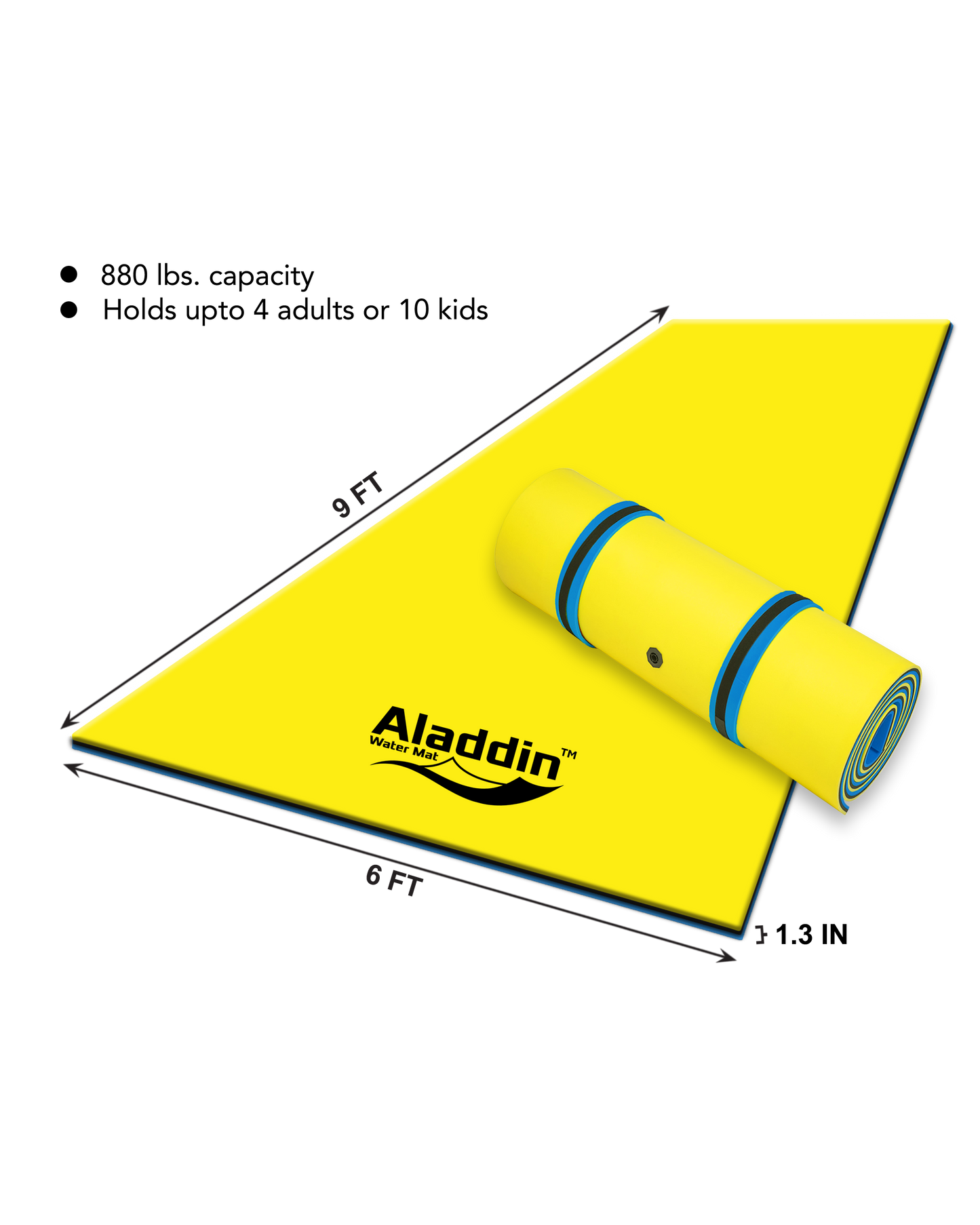 Aladdin Water Mat™ (9x6) Floating Water Mat, Premium Foam (Blue/Yellow)