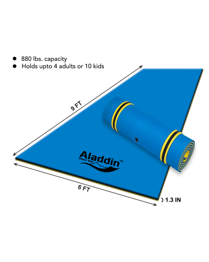 Aladdin Water Mat™ (9x6) Floating Water Mat, Premium Foam (Blue/Yellow)