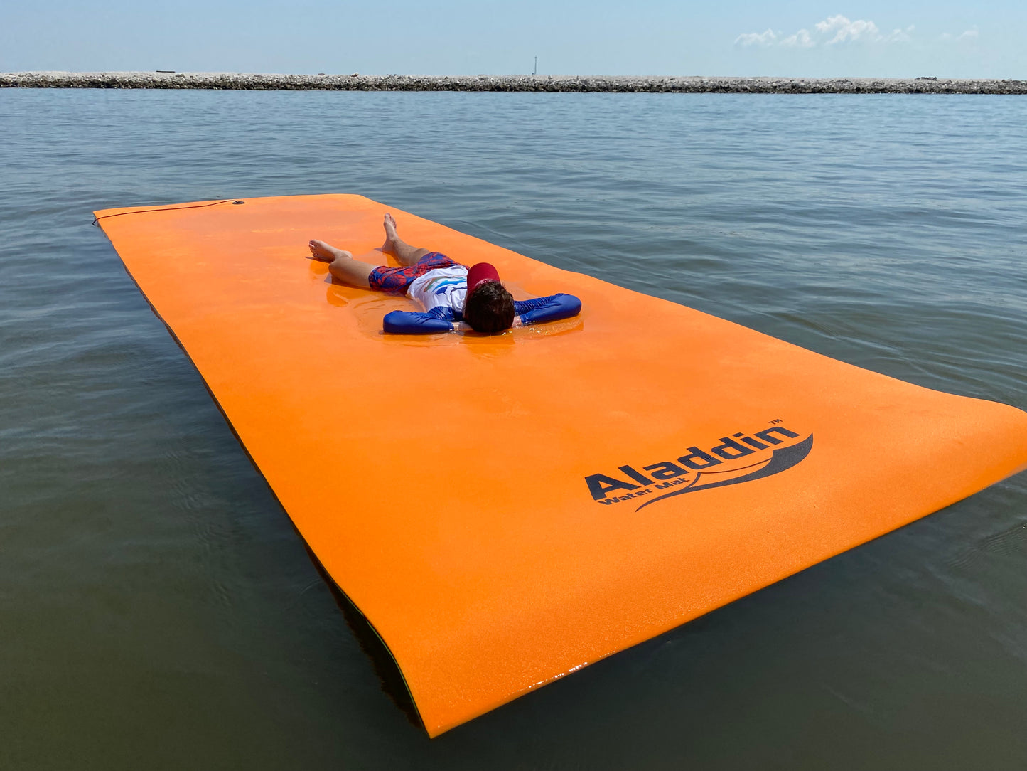 Aladdin Water Mat™ (9x6) Floating Water Mat, Premium Foam (Orange/Green)