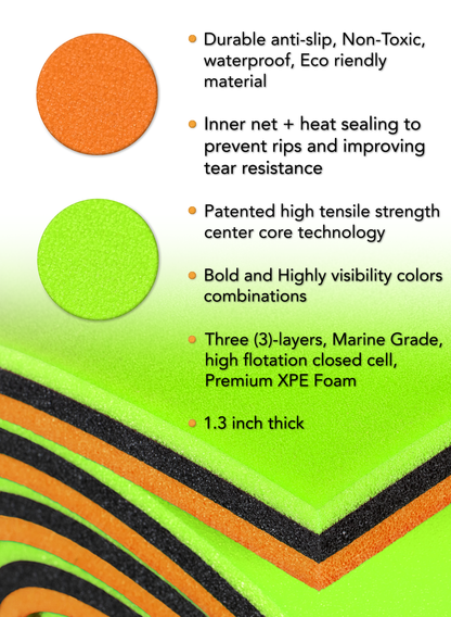 Aladdin Water Mat™ (18x6) Floating Water Mat, Premium Foam (Lime Green/Black/Orange)